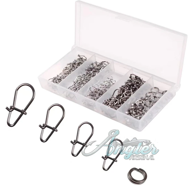 160 Piece Mini Fishing Duo Lock Snap and Split Rings Angler Arsenal