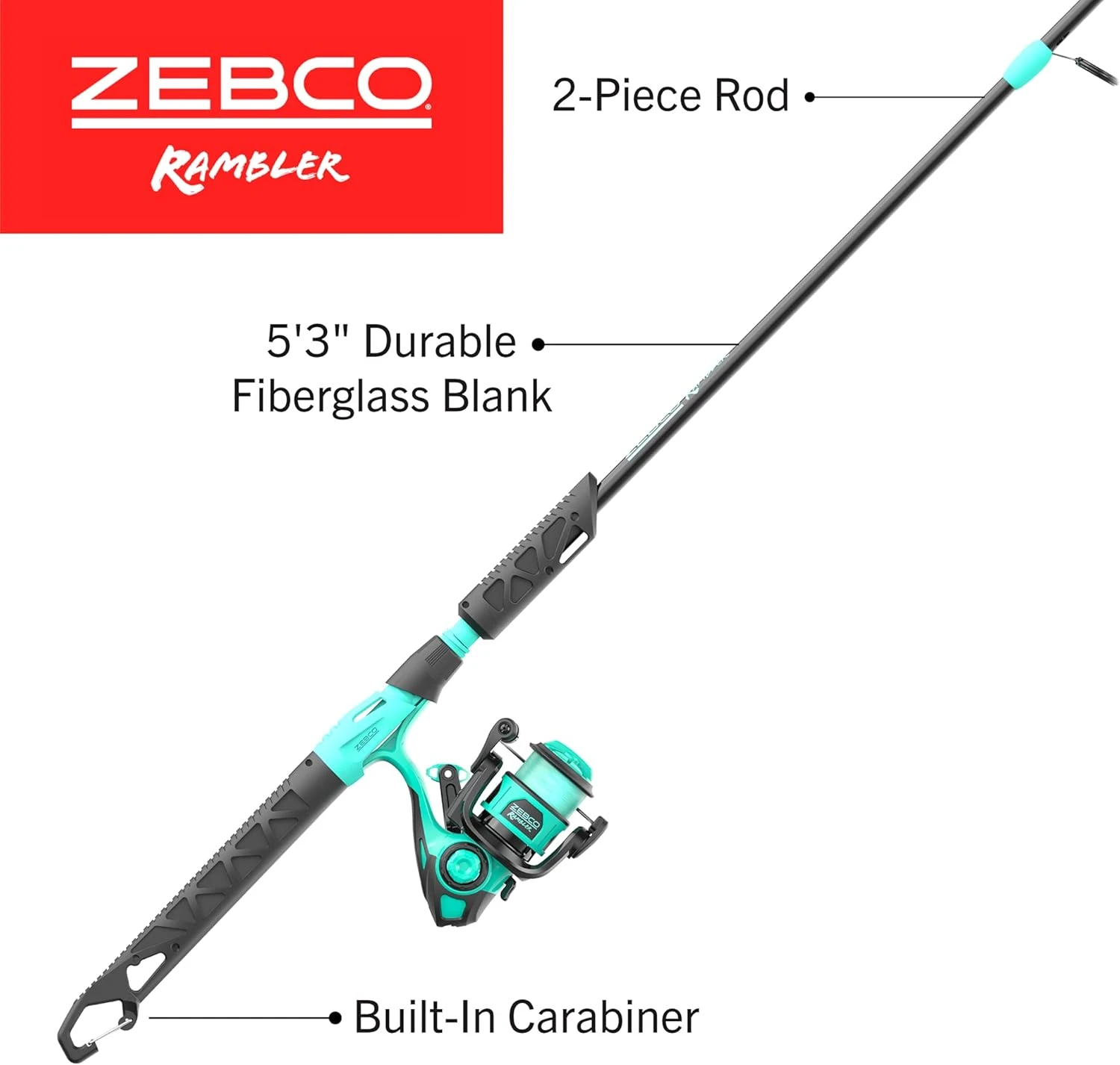Zebco Kids Rambler Fishing Rod Combo Angler Arsenal Seafoam Black - Image 2