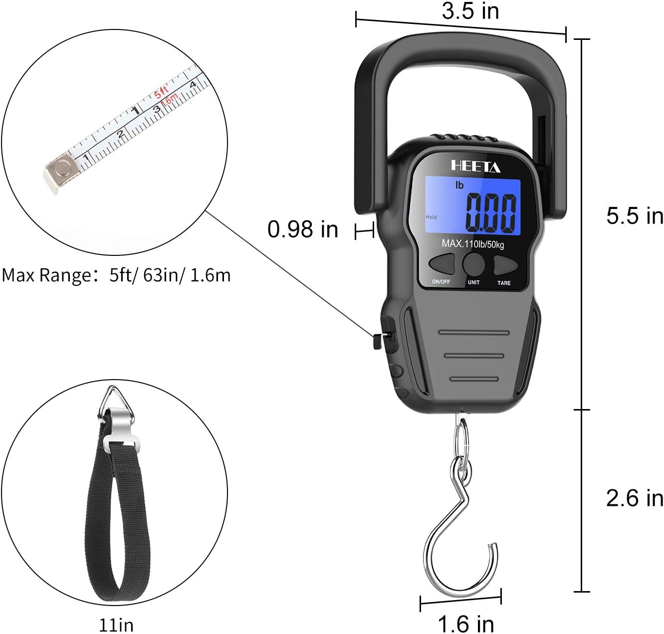 HEETA Portable Fish Weight Scale Angler Arsenal with Measuring Tape - Image 4
