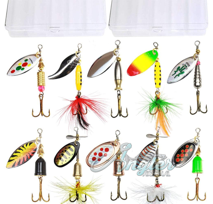Fishing Lure Spinnerbait Kit with Tackle Boxes Angler Arsenal 10pcs