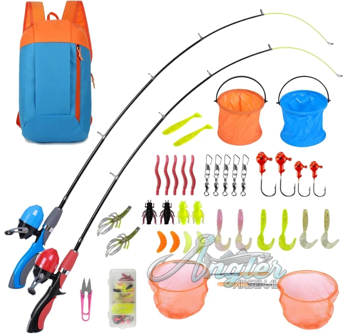 Kids Fishing Pole Set with Tackle Box and Net by Angler Arsenal