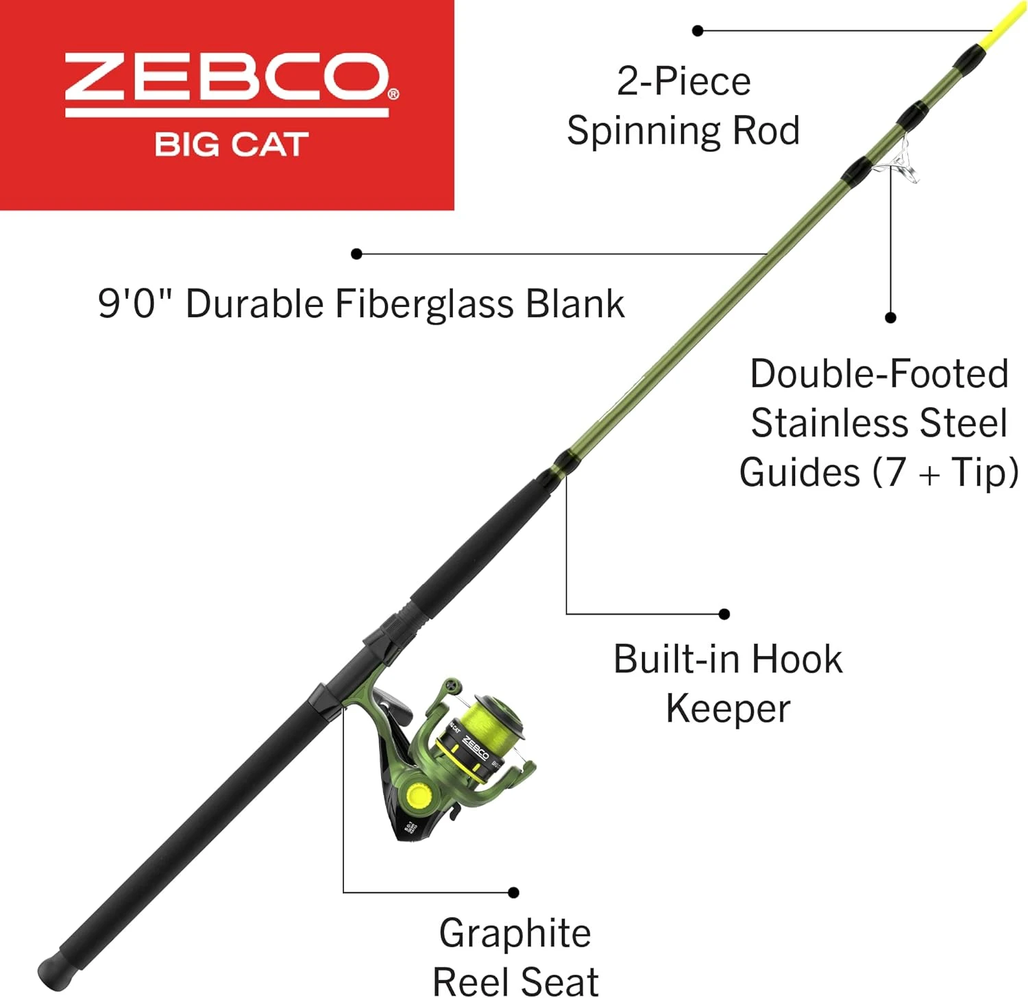 Zebco Big Cat Spinning Combo 9-Foot Fishing Pole Angler Arsenal - Image 2