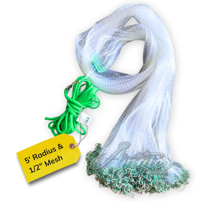 Silver Catch Cast Net by Angler Arsenal 1/2 Inch Mesh for Fishing