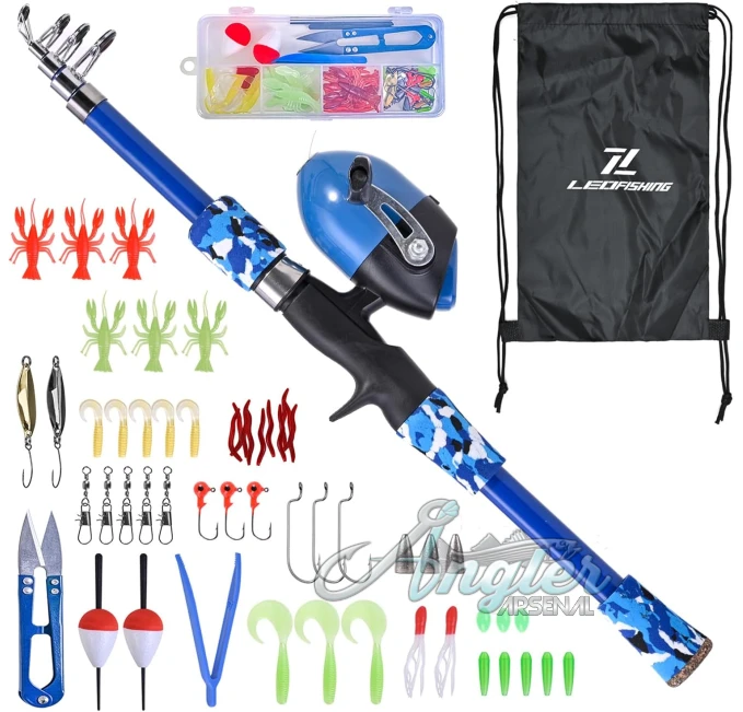 Telescopic Kids Fishing Pole with Spincast Reel Angler Arsenal