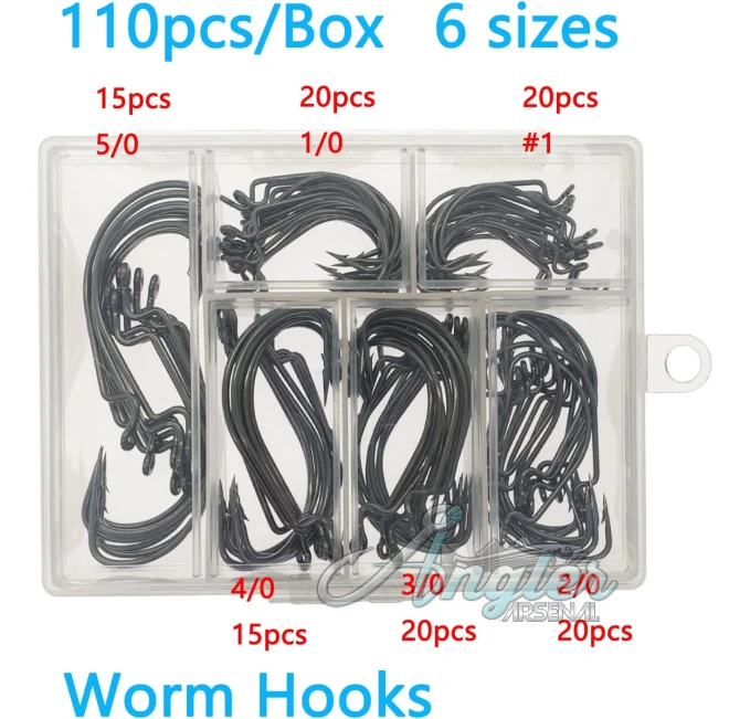 Bass Fishing Hooks 110 Pcs Angler Arsenal High Carbon Steel