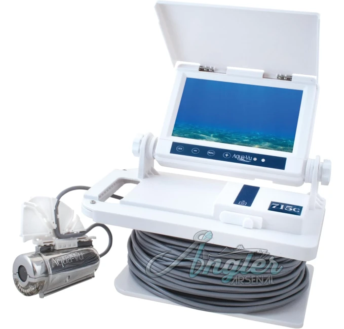 Aqua-Vu AV 715C Underwater Fishing Camera 7 Inch Color Monitor 75 Foot Cable White Monitor Shuttle Stainless Steel XD Camera XD Trolling Fin Sunshield Ideal for Ice Saltwater Freshwater Electronics Angler Arsenal