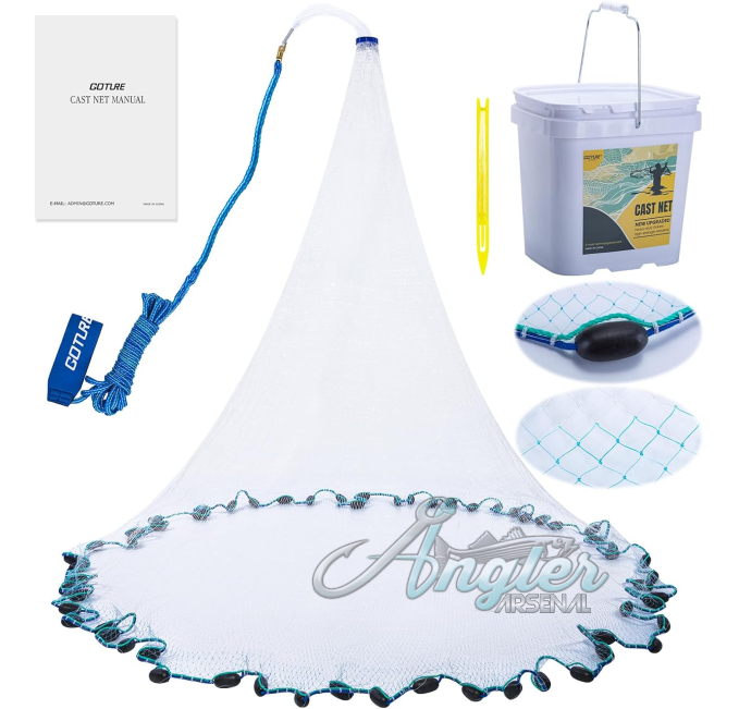 3ft to 12ft Radius Cast Net by Angler Arsenal with Heavy Duty Sinkers