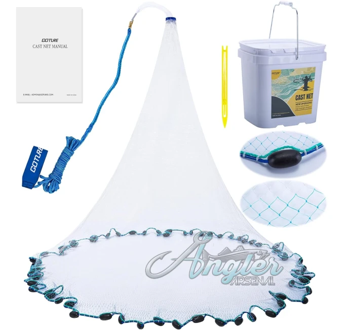 3ft to 12ft Radius Cast Net by Angler Arsenal with Heavy Duty Sinkers