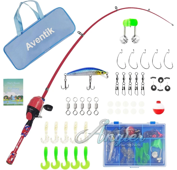 Aventik Kids Fishing Pole Starter Kit with Tackle Box and Reel Angler Arsenal
