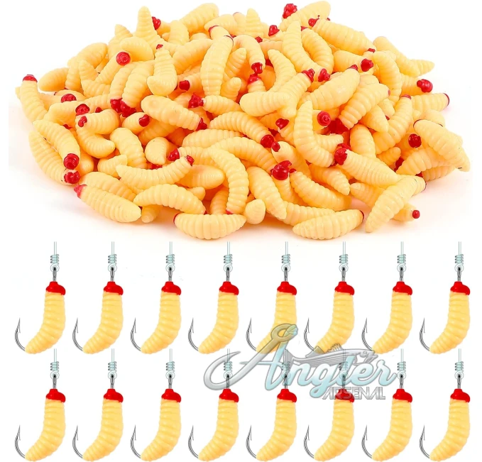 Fabbay 200 Pcs Soft Maggot Baits Angler Arsenal Fishing Lures 20mm
