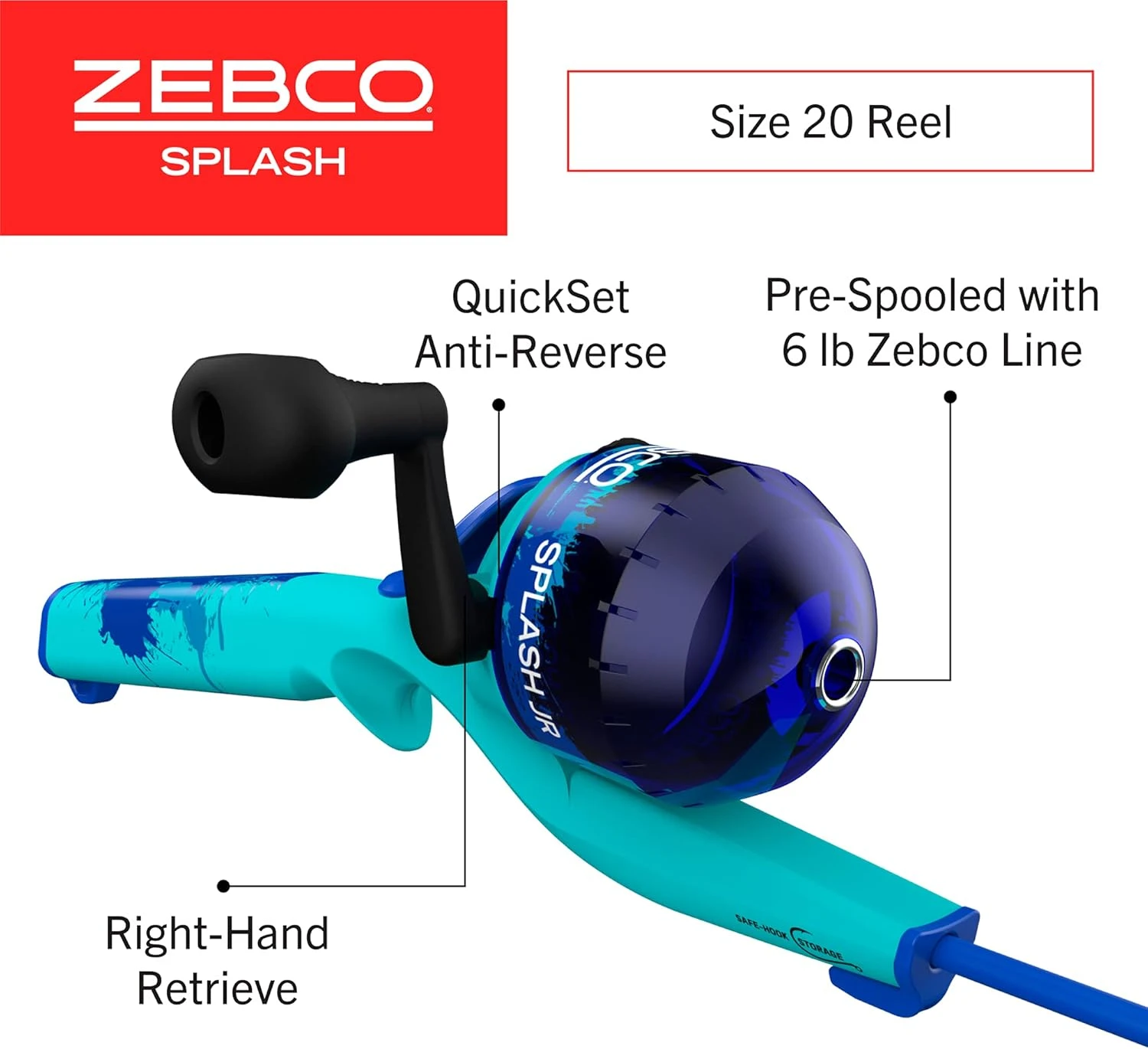 Zebco Kids Splash Fishing Combo Angler Arsenal Pre Spooled Rod - Image 3