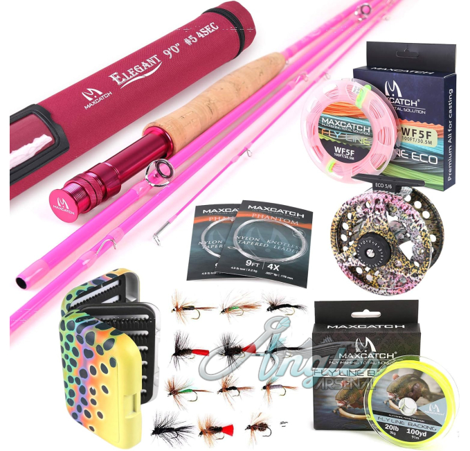 Maxcatch Women's Elegant Fly Fishing Combo 5/6-weight Rod Reel Line Backing Leader Fly Box Angler Arsenal