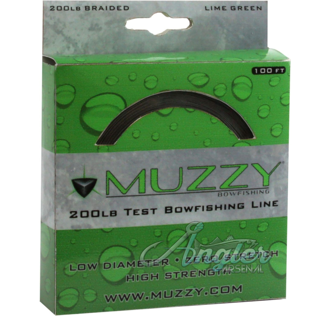 Muzzy 1078 Bow Fishing Line Lime Green 200 Braided 100' Spool Angler Arsenal