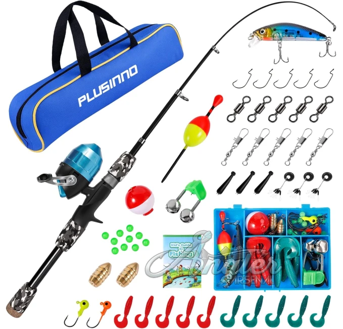 PLUSINNO Kids Fishing Pole and Tackle Kit Combo Angler Arsenal