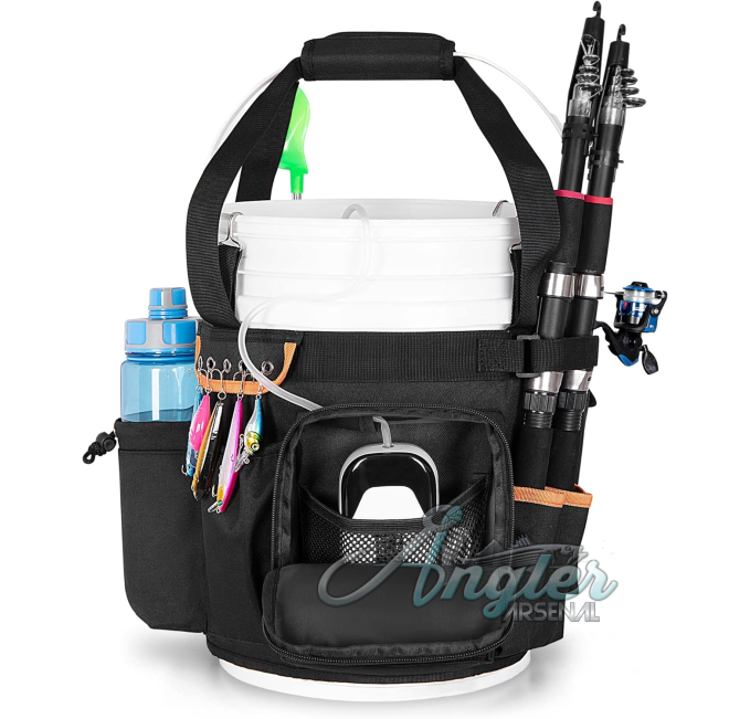GOBUROS Fishing Bucket Organizer with Multi Pockets Angler Arsenal