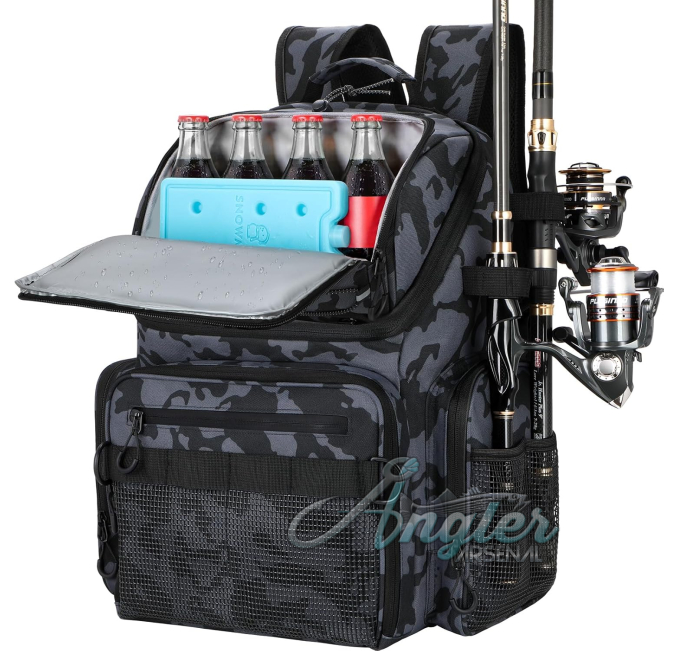 PLUSINNO Fishing Backpack with Rod Holders and Cooler Storage Angler Arsenal