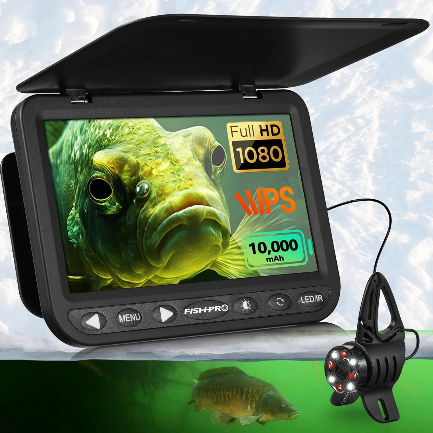 FishPRO 2024 Upgrade Underwater Fishing Camera 7 inch HD 1080P Ice Fishing Camera 10000mAh Li-Battery IR LED for Dark USB-C Portable Ice Fishing Fish Finder Camera 25m 82ft at Angler Arsenal