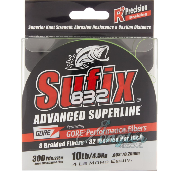 Sufix 832 Braid 10 lb Neon Lime 300 Yards Fishing Line Angler Arsenal