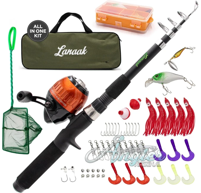 Kids Fishing Rod and Reel Combo with Net and Travel Bag Kit